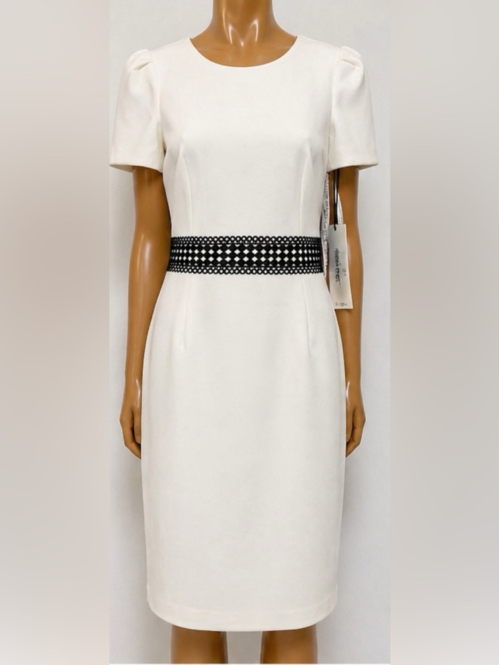 Calvin Klein White Shift Dress with Black Cutout Waistband